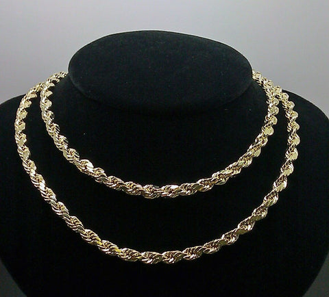 Real 10K Yellow Gold Rope Chain Necklace 24" inch 5mm Men