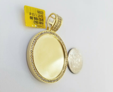 10k Yellow Gold Memory Pendant Charm 0.81CT 2Inch,10kt Real Round Diamond