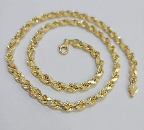 Men Real 10k Yellow Gold Rope Chain Necklace 6mm 20" lobster clasp