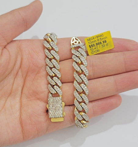 10k Miami cuban Gold & Diamond Bracelet 10mm 7 CT Natural Diamonds Solid