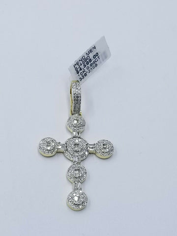 Solid 10k Yellow Gold Cross Pendant Real Diamond Cross Charm Round Baguette