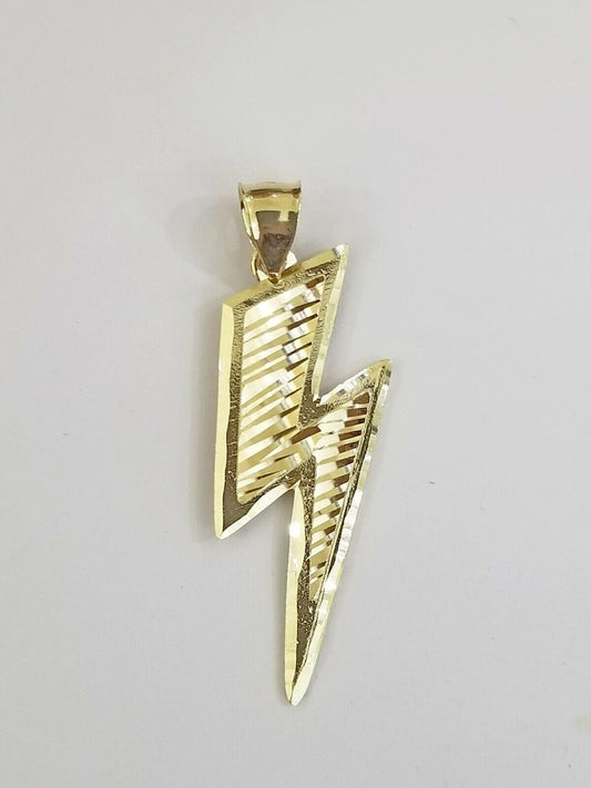 Mens 10k Yellow Gold Lightning Bolt Charm Pendant with Diamond Cut Design