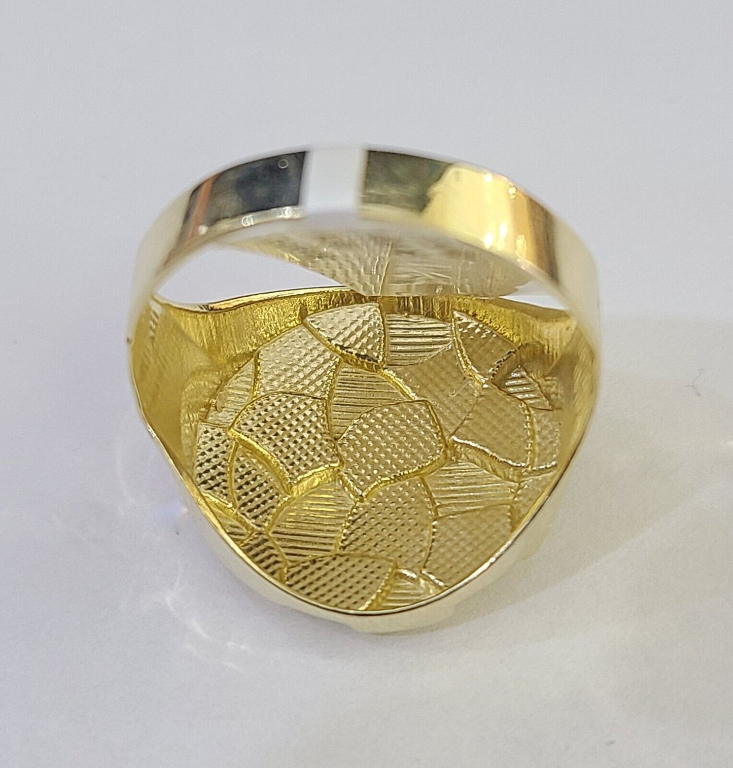 10k yellow Gold Circular Nugget Men Ring Real