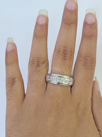 REAL 14k White Gold Diamond 2 Row Ring Size 10 Wedding Engagement Ring