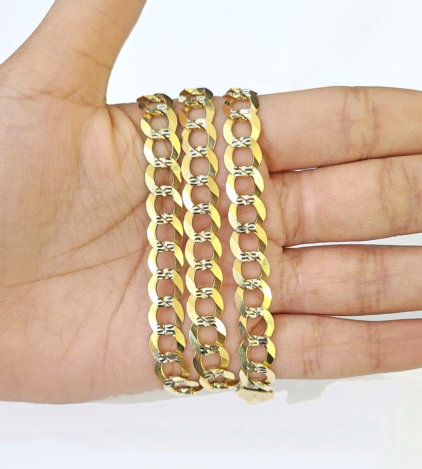 10k Yellow Gold Cuban Curb Link Real Solid Chain 8mm Diamond cut