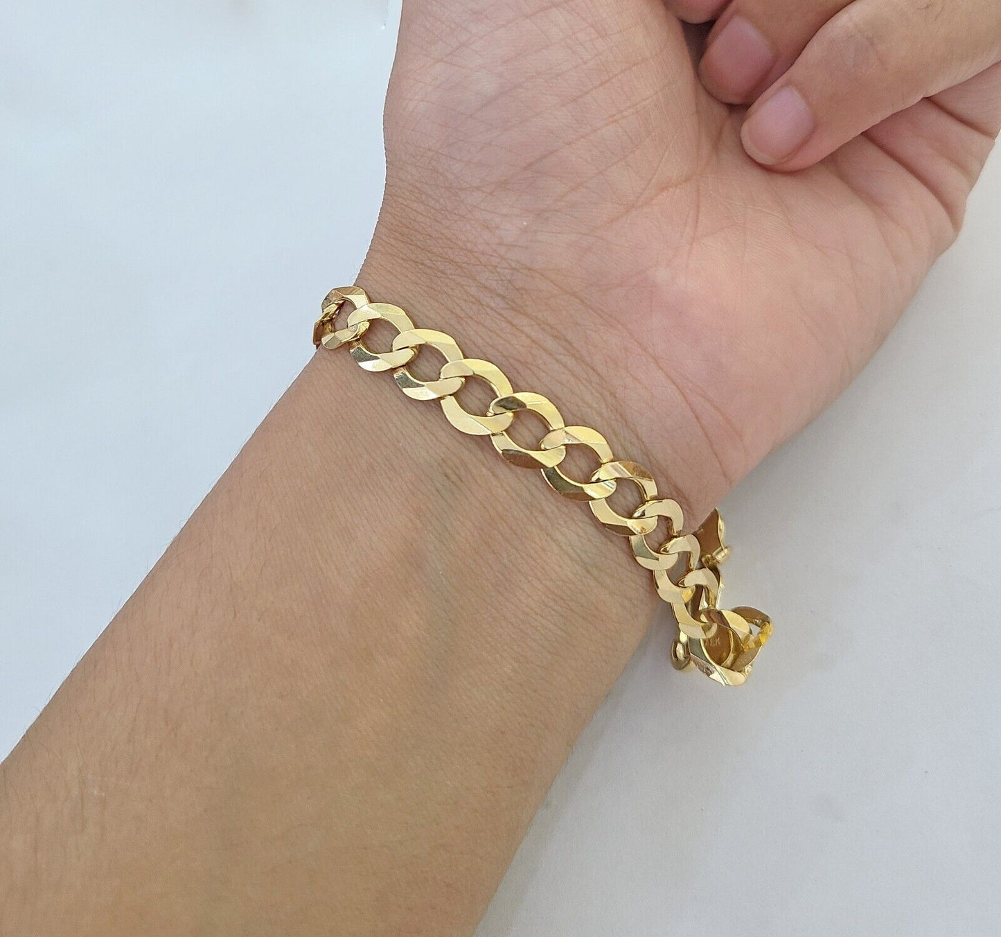 Real Gold Bracelet 10k Gold 8mm Link 8 Inch Men Women Cuban Curb Link