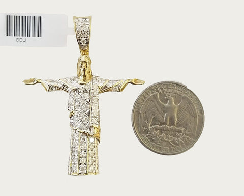 10K Yellow Gold Real Diamond Jesus Cross Holy Pendent Charm Religious