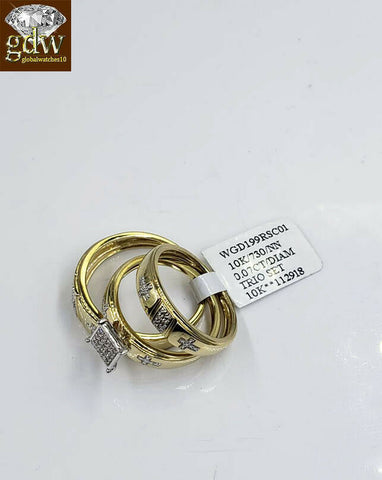 Solid 10k Gold Diamond Ring Set His Her Trio Wedding Band REAL Men Women Sizable