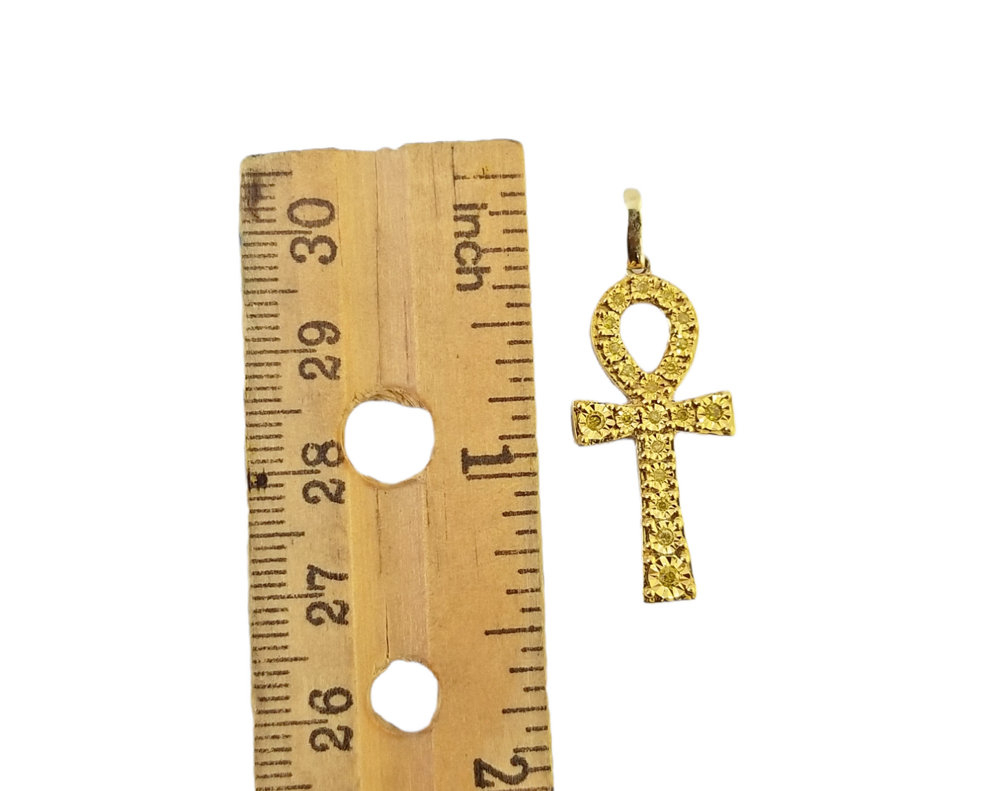 10K Yellow Gold Cross Pendent Real Yellow Diamond Jesus Charm Religious