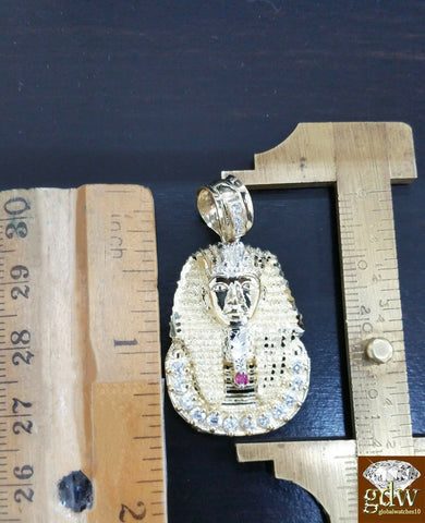Real 10K 24 Inches Rope Chain 1.5 Inches long Pharaoh Head Pendant