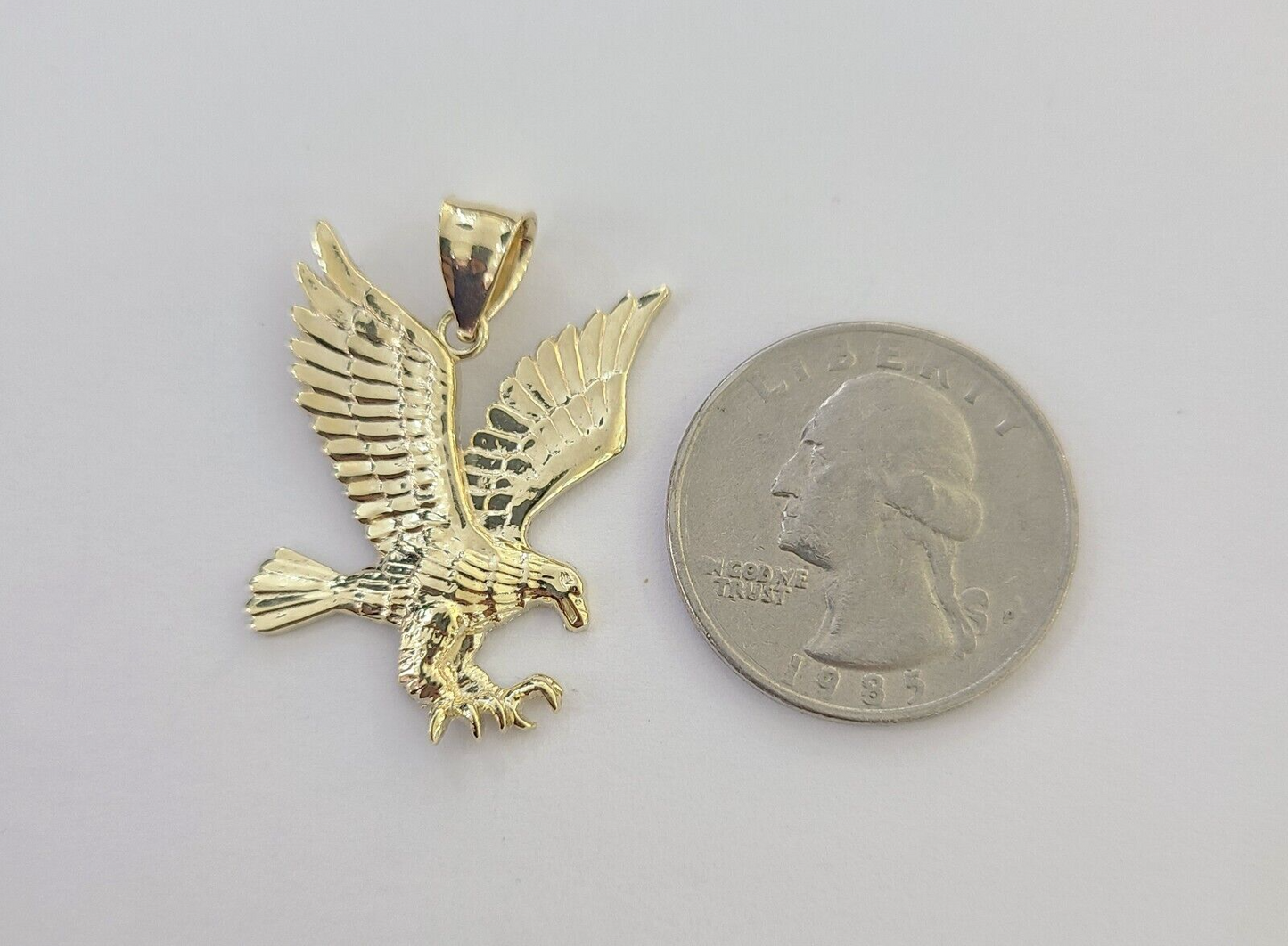 10k Yellow Gold Flying Eagle Charm Pendant For Men Women 1" Inch Bird 10kt Real