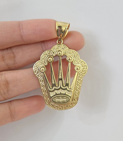 10K Real Yellow Gold Crown Charm Pendant Gold Royal Crown 2" Inch 10kt