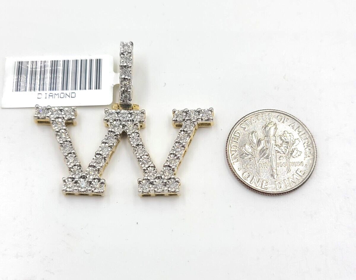 Real 10k Gold & Diamond Letter "W" Initial Alphabet Charm/Pendant 1.25".