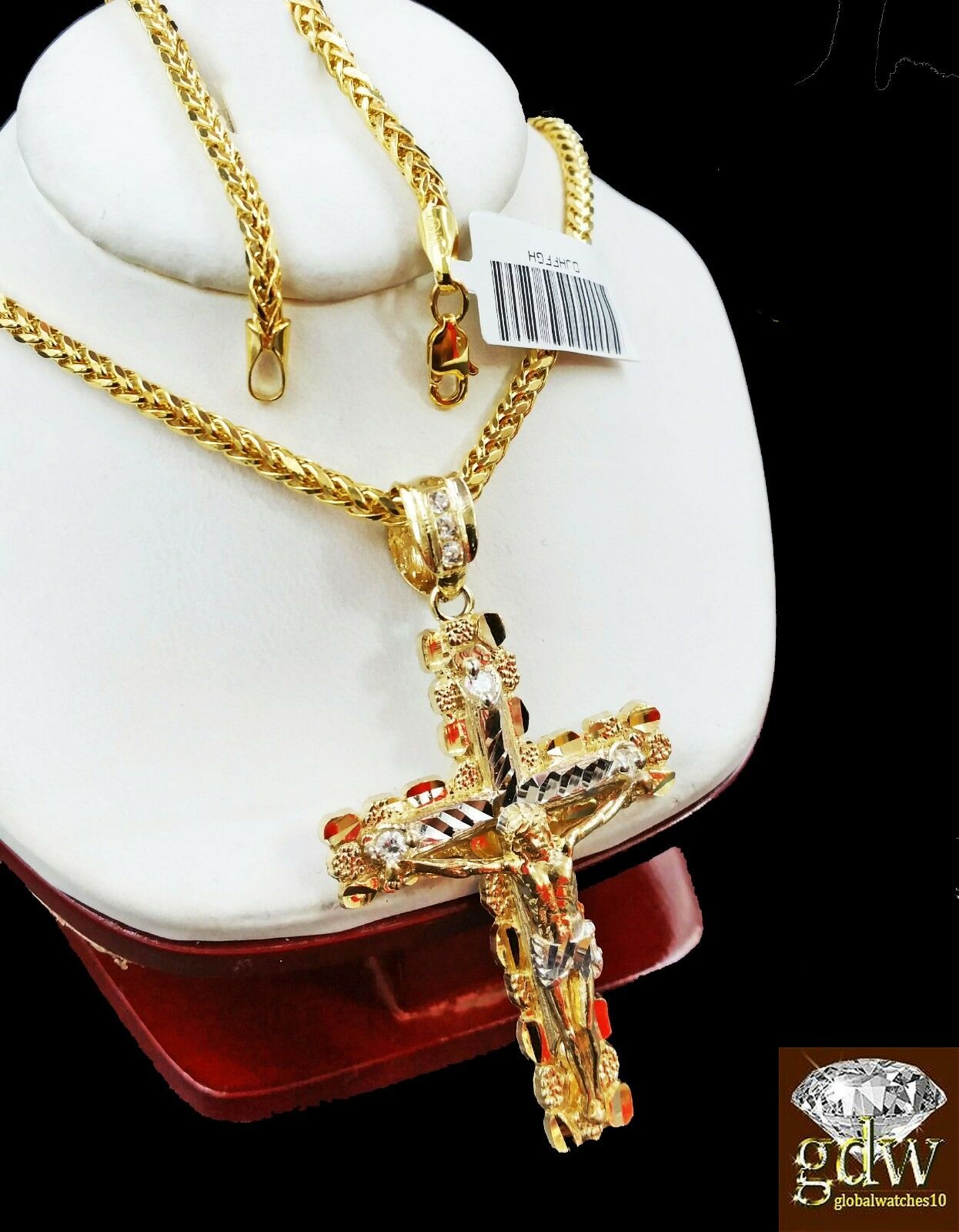 Real 10k Yellow Gold Mens Jesus Cross Charm Pendant Palm 22"