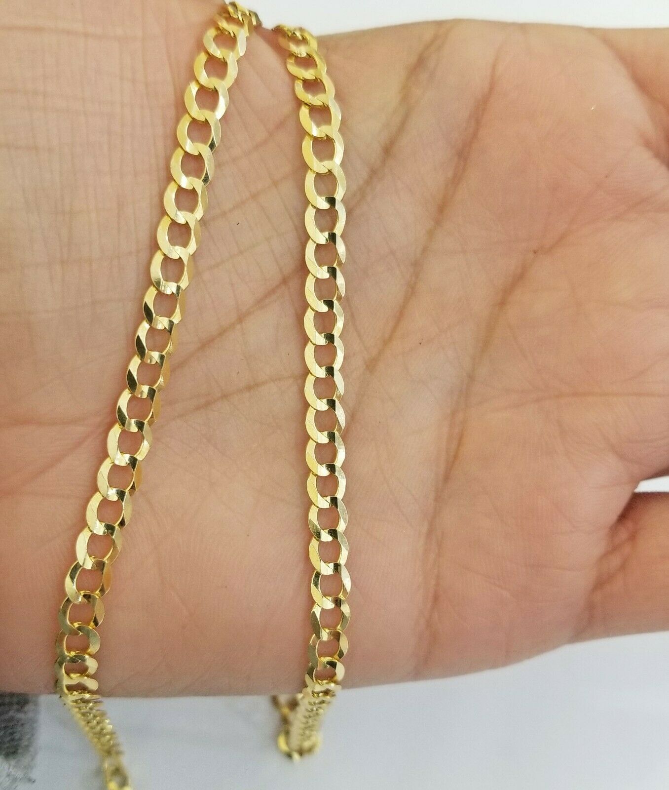 Solid REAL Yellow Gold 14k Cuban Curb Link necklace 22 inch gold chain 4mm 14kt