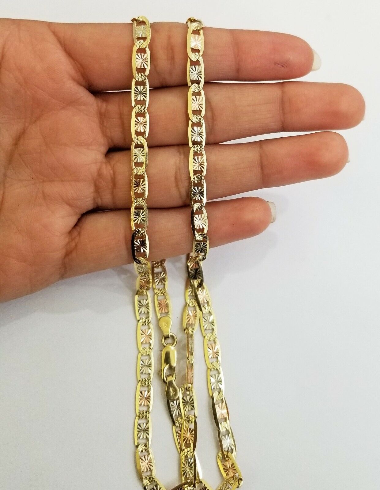 14k valentino Trio  Gold Women's Link chain 26" necklace 5mm with Diamond Cut