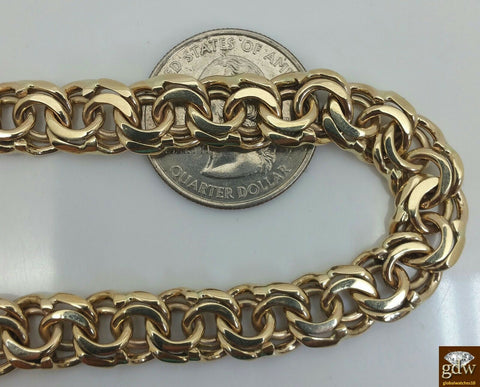 10k Gold Chino Link ID Bracelet Box Lock  8.5" 13mm With Chain and Cross