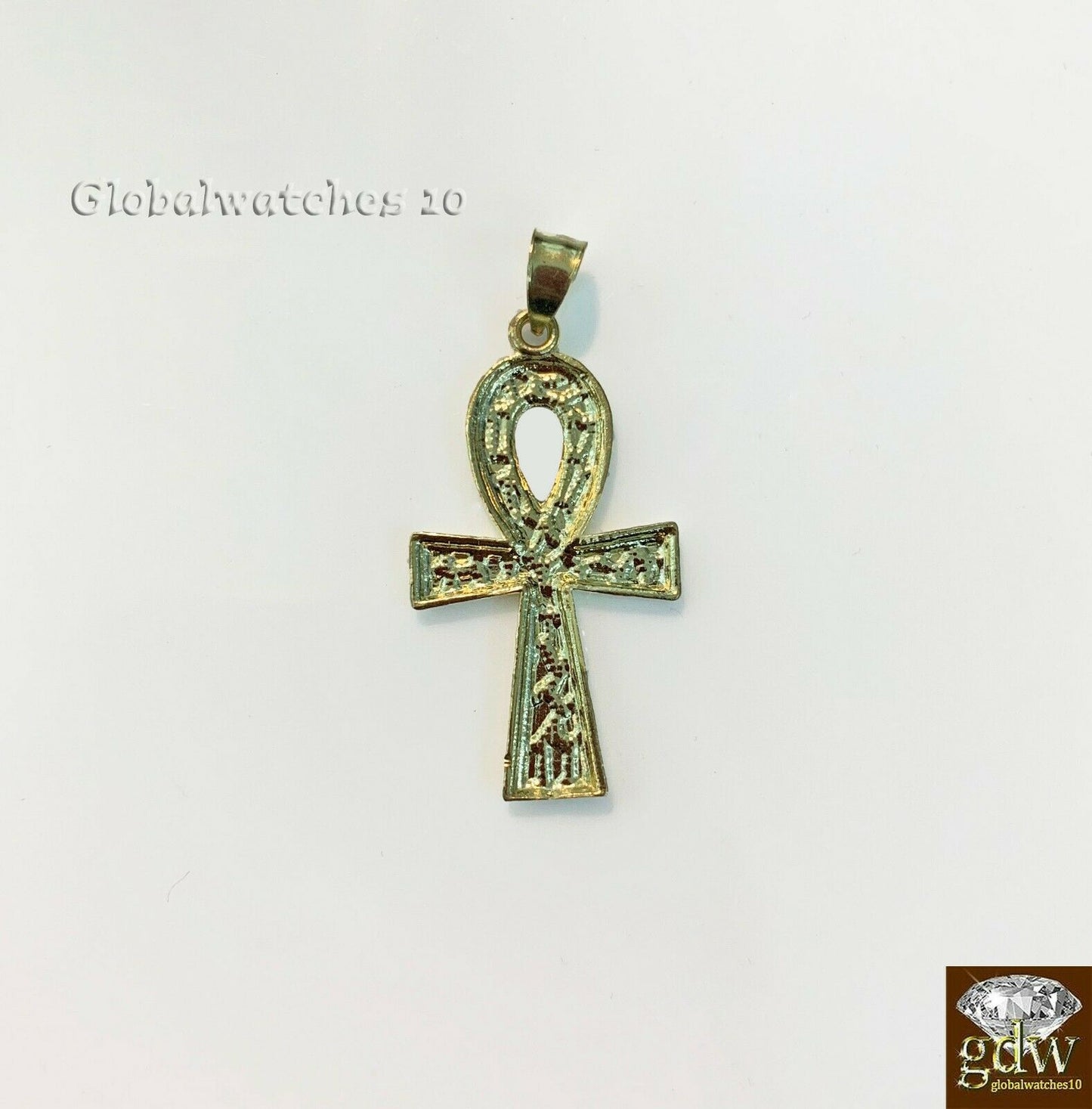 10k Ankh Yellow Gold Solid Men Cross Charm Pendant Diamond Cut