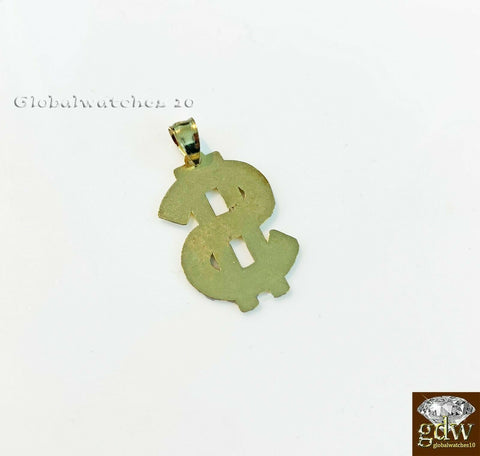 10k Gold Solid Men's Nugget Dollar Sign Charm,Nugget Pendant with Diamond Cut,