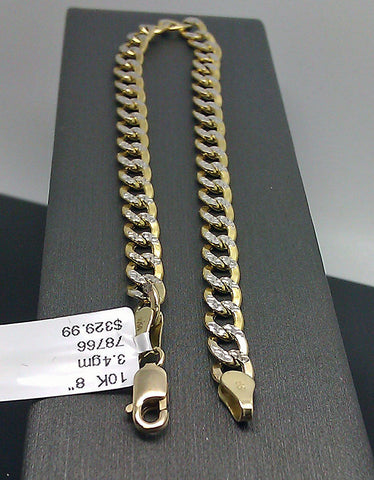 10K Gold Bracelet Real Cuban Link Diamond Cut 5mm 7 Inch On Sale Free Shipping
