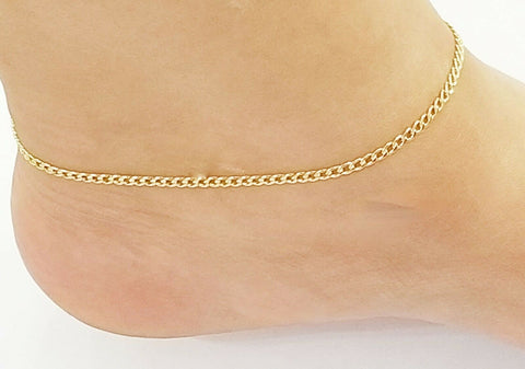 Real 10k Yellow Gold Ladies Anklet 10" Ankle Bracelet cuban link Women 2.5mm