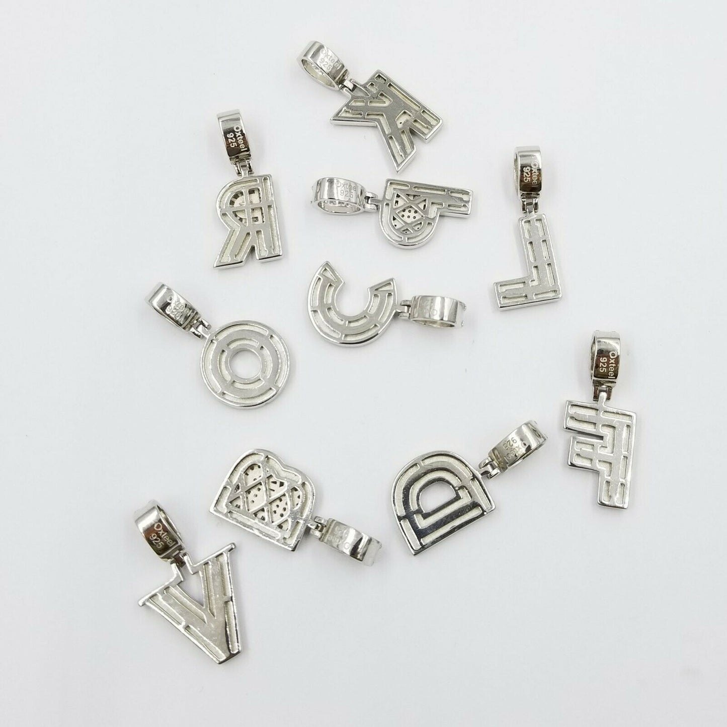 925 Sterling Silver A-Z Alphabet Charm Initial Pendent Men Women 1.25" Real