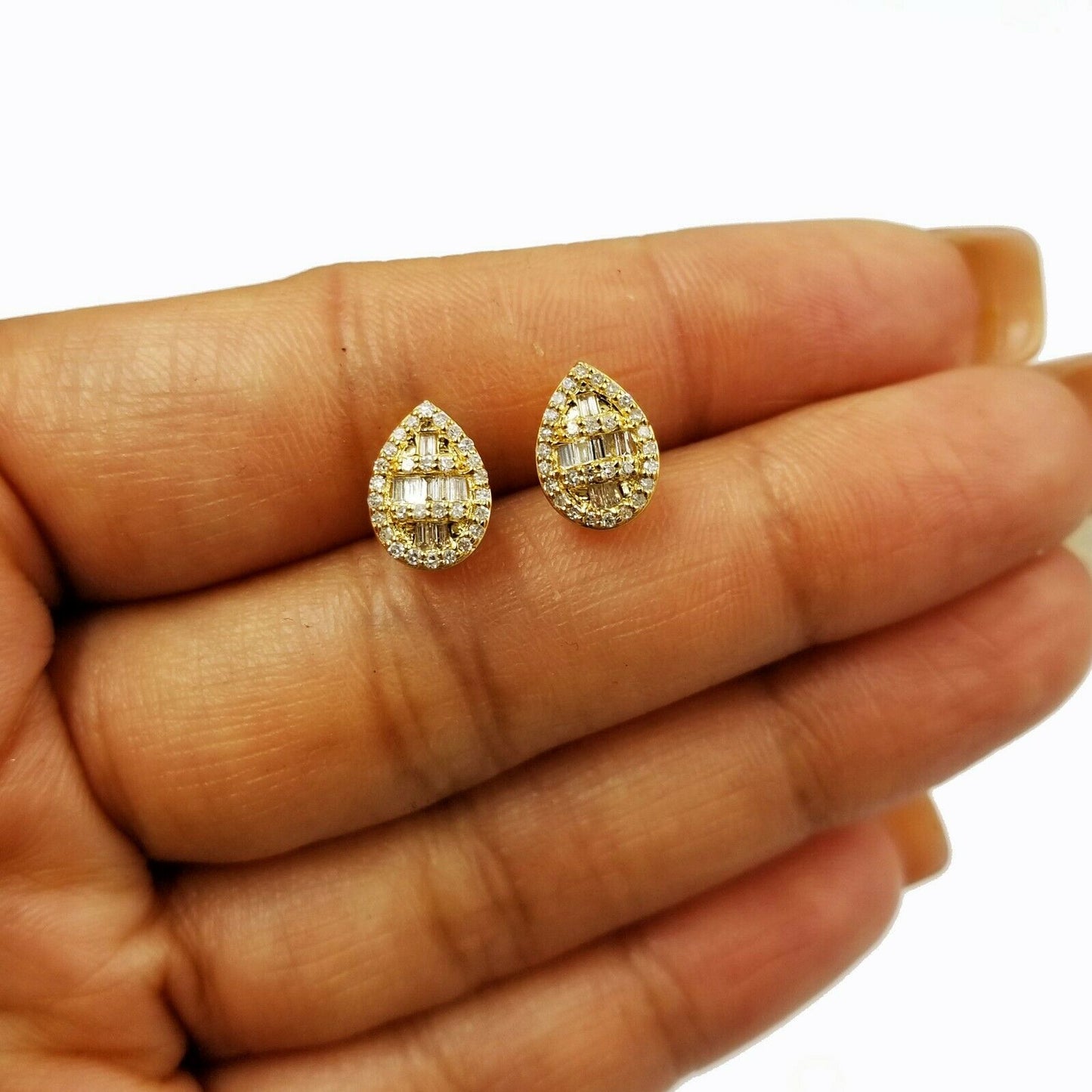 Real 10k Yellow Gold Pear Shape Genuine Diamond Earring For Women's 0.33 CT 8mm