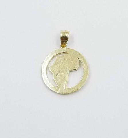 10K Pure Gold African Map Round Charm Pendant Rope Chain 18 20 22 24 26 Inch 3mm