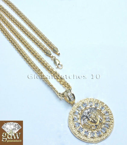 Real 10k Yellow Gold Head Charm Miami Cuban 24" Chain Necklace