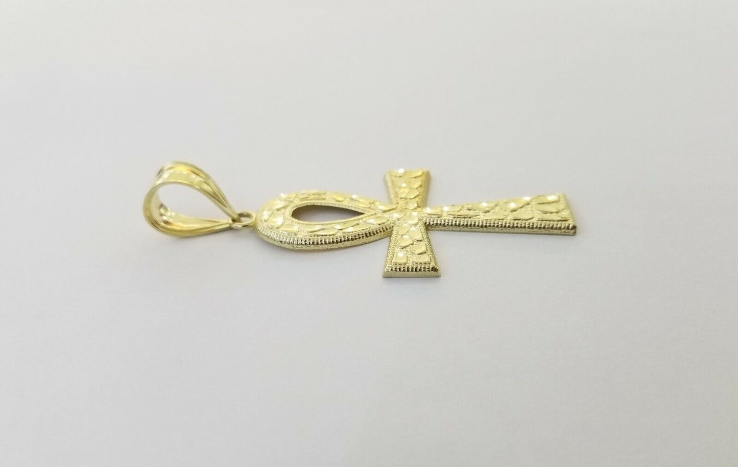 10k Nugget Style Yellow Gold Ankh Cross Pendant Jesus Cross Pendant