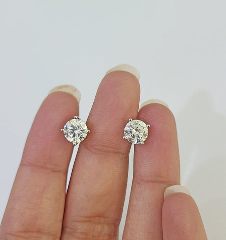 14k White gold Round Earrings Diamond screw-back Lab Created Women Men Studs