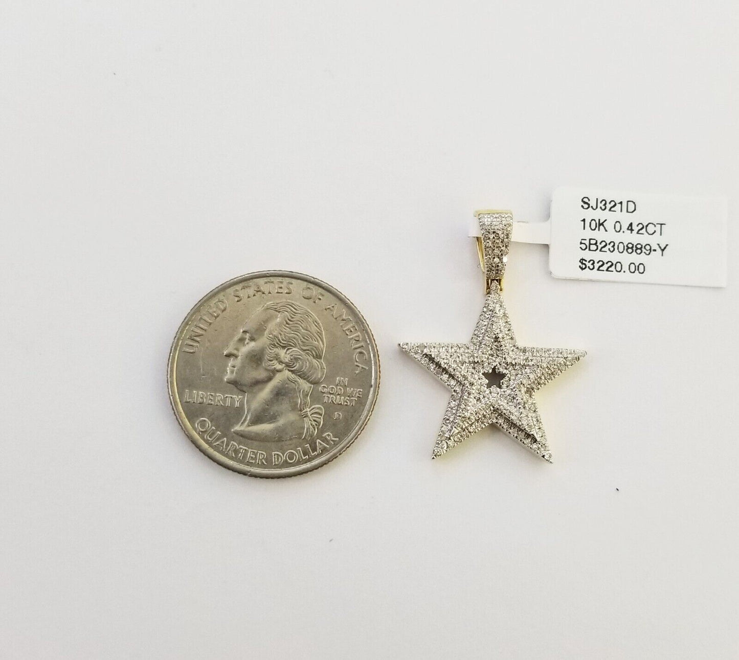 10K Real Gold Double Star Emoji Charm Real Diamond 1 Inch Emoji Pendant 10kt