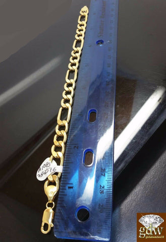 Mens 10k Yellow Gold Bracelet Cuban Link/ Figaro 8.5 Inches 8.5 MM Bracelet