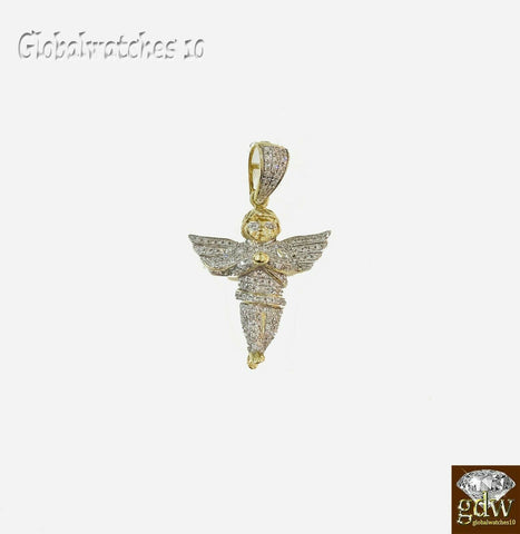 Real 10k Gold Diamond Mens Praying Angel Charm Pendant, real genuine Diamonds