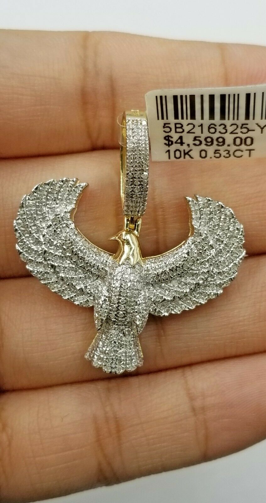 10k Yellow Gold Genuine Diamond American Eagle Charm Flying bird Pendant Real