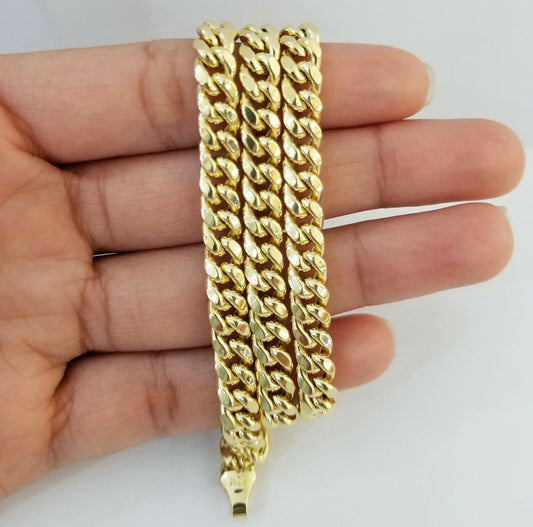 10k Yellow Gold Miami Cuban Necklace Chain 7mm 20-28",10kt Real Link Gold Chain