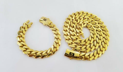 10k Gold Cuban Link Royal 15mm Monaco chain and Bracelet, 10kt Real gold set