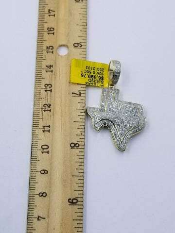 REAL 10k Diamond Pendant Texas Map Charm Genuine 0.50CT Yellow Gold Mens