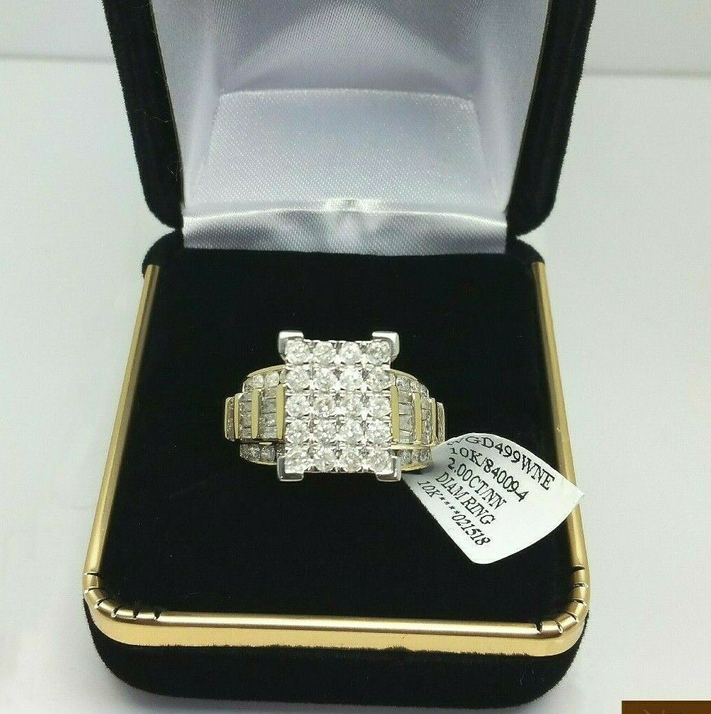 2CT Ladies Diamond Ring Real 10k Yellow Gold Diamond Cinderella Style baguettes