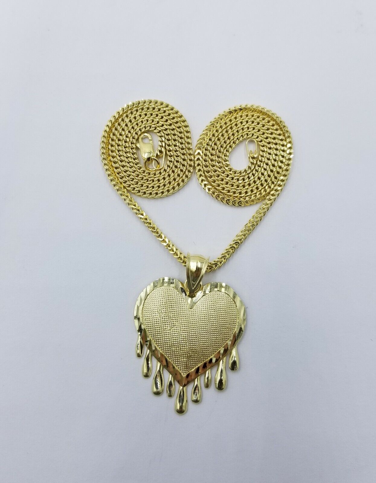 Best Real 10k Yellow Gold Charm Pendant Dripping heart with Franco Chain 18-2mm