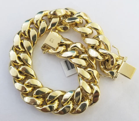 10K Yellow Gold Bracelet 15mm Miami Cuban Link 9" inch Real 10kt Gold Thick,mens