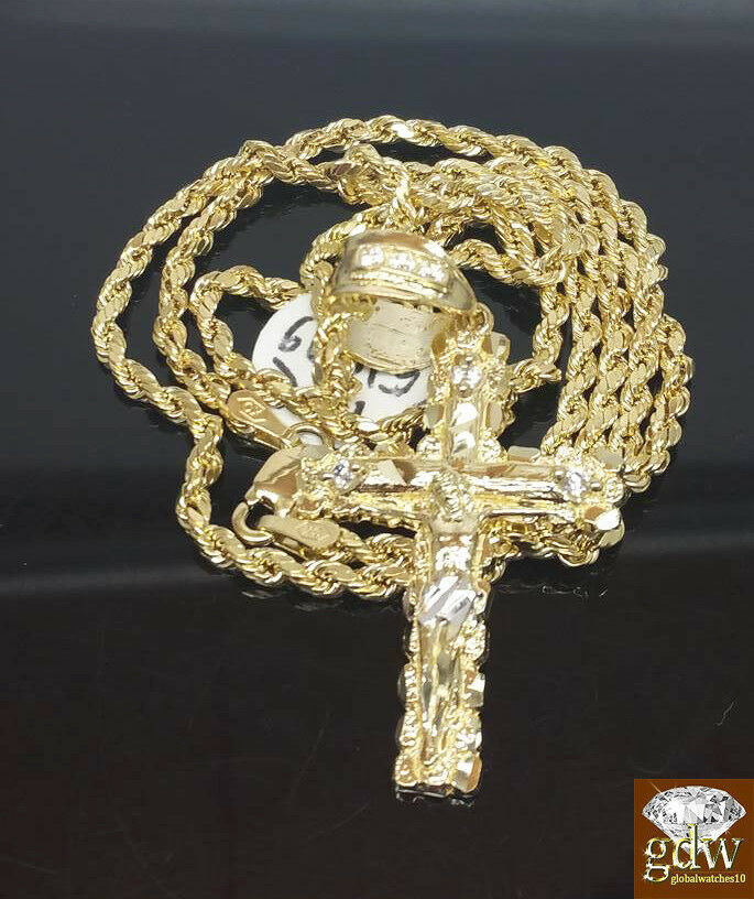 Real 10k Gold Rope Chain Cross Pendant 18" 20" 22" 24" 26" Necklace