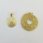 10k Yellow Gold Aztec Calendar charm and 3mm rope chain ,10kt Real Gold set