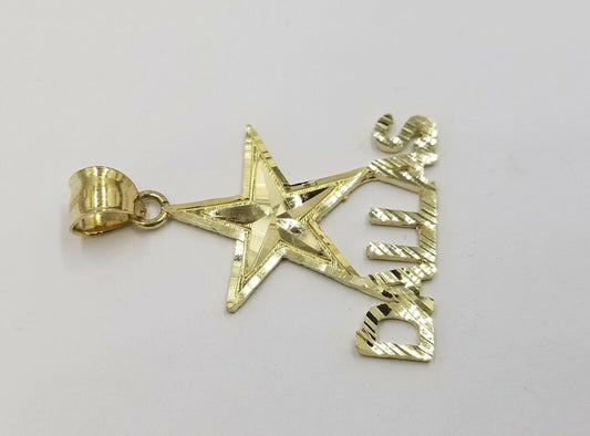 10K Yellow Gold Dallas Star Charm Diamond Cut Pendant Cowboy Men Women Real