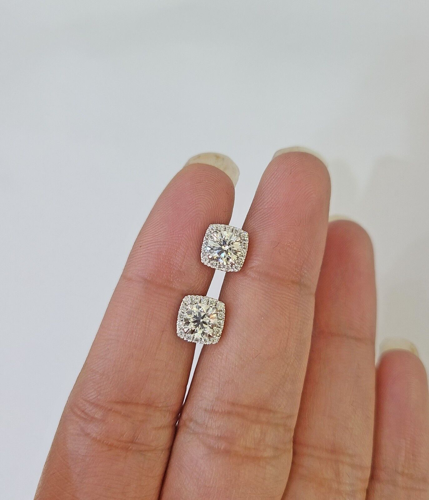 14k White gold Square Earrings Diamond screw-back Lab Created Women Men Studs