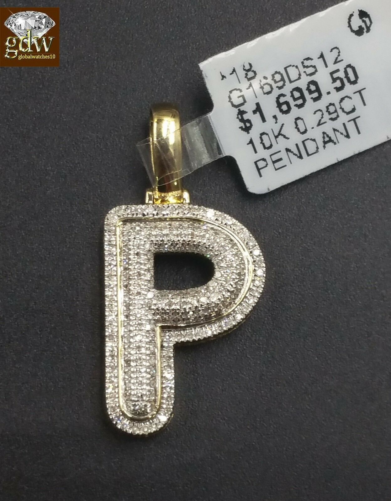 10k Yellow Gold Diamond Bubble Letter A-Z Initial Charm Pendent Real Diamond