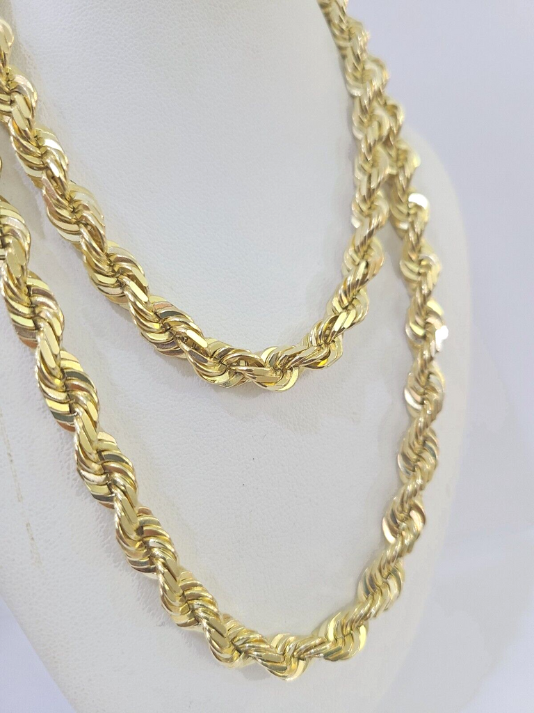 10k Real Solid Yellow Gold Rope Chain Women Men Diamond Cut 7mm 28 Inc –  Globalwatches10