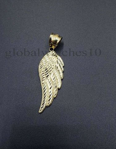 10k Yellow Gold Angel Wing Pendant Charm 10k Solid Rope palm Byzantine chain Set