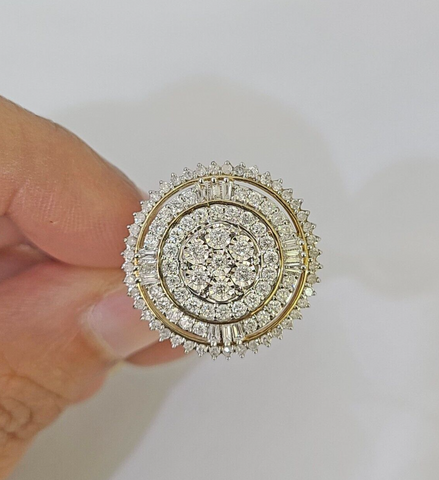 Real 10k Diamond Ladies Ring Circular Yellow Gold Women Casual Genuine
