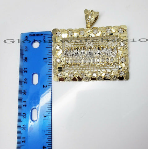 10k Yellow Gold Last supper pendant Byzantine 30"Chain Mens Necklace